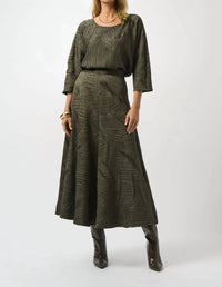 Joseph Ribkoff - Geometric Print Pleated Long Flared Skirt