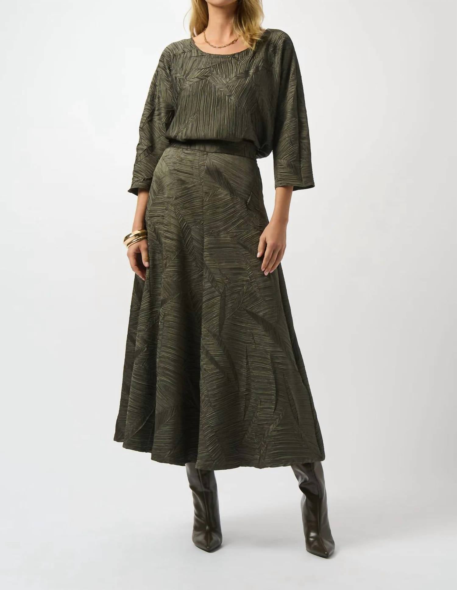 Joseph Ribkoff - Geometric Print Pleated Long Flared Skirt
