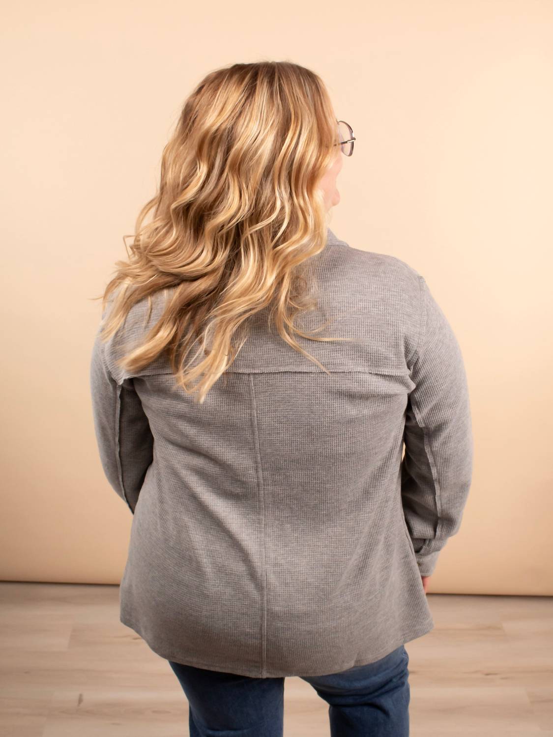 Michelle Mae - Layered Living Waffle Knit Button Up Jacket