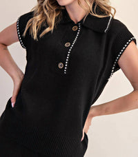 Glam - Polo Collar Knit Sleeveless Sweater Top Camille