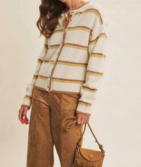 In February Cozy Charm To Autumn Plan Stripe Cardigan in cream multi - women's cardigan - view 4