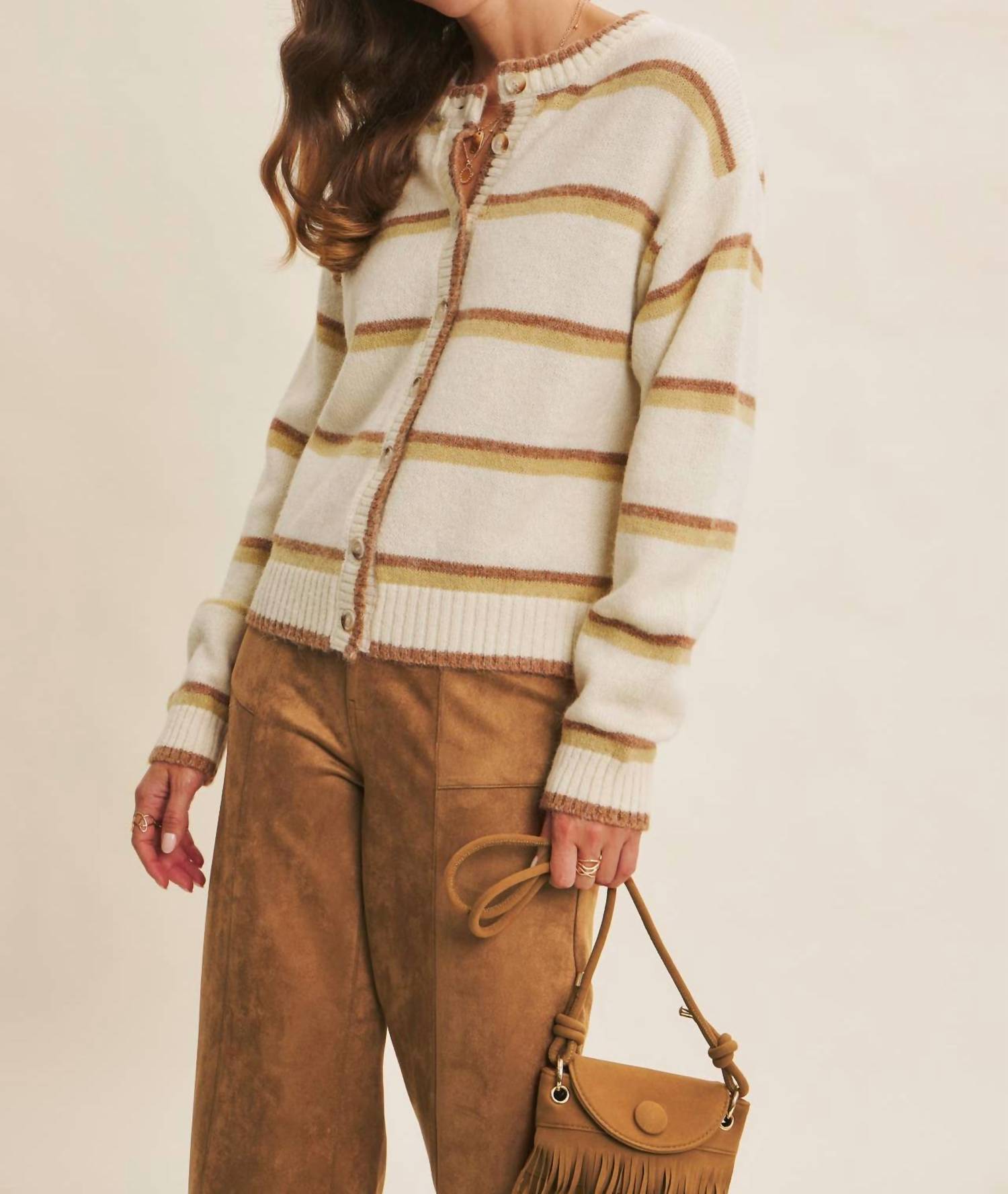In February Cozy Charm To Autumn Plan Stripe Cardigan in cream multi - women's cardigan - view 4