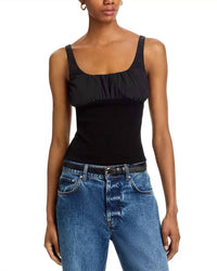 STEVE MADDEN Luana Ruched Detail Top in black - women's tank top