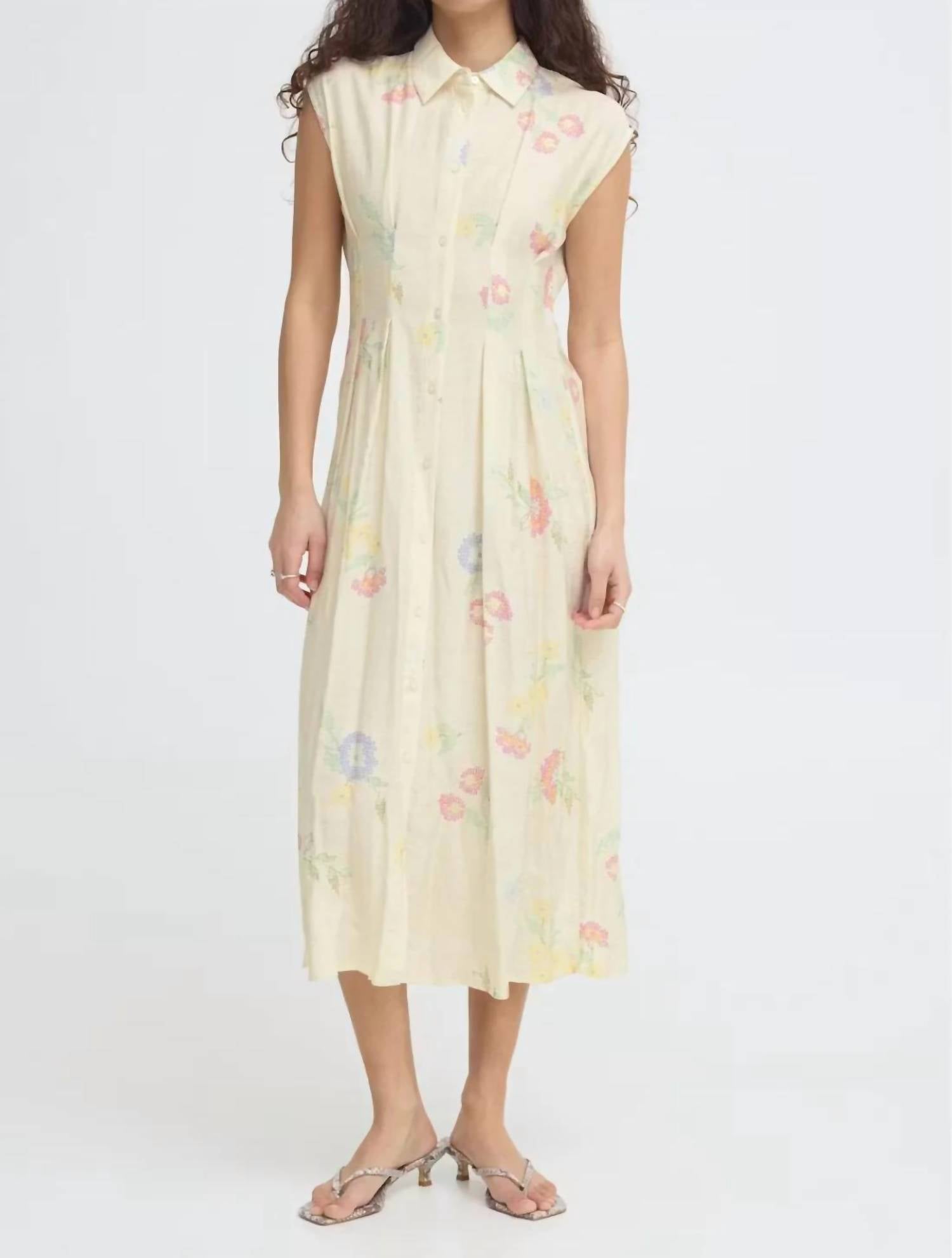 Ichi - Cross Stitch Print Button Front Sleeveless Dress