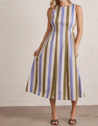 Entro - Striped Sleeveless Midi Dress