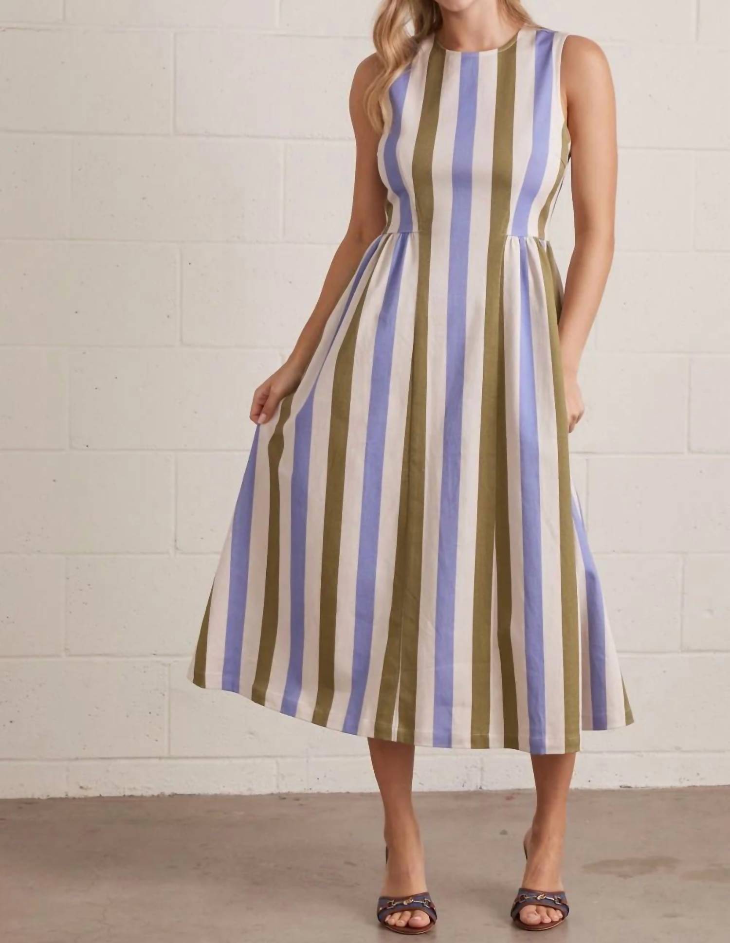 Entro - Striped Sleeveless Midi Dress