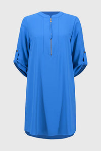 Joseph Ribkoff Mandarin Collar Straight Dress in french blue - women's dress - view 5