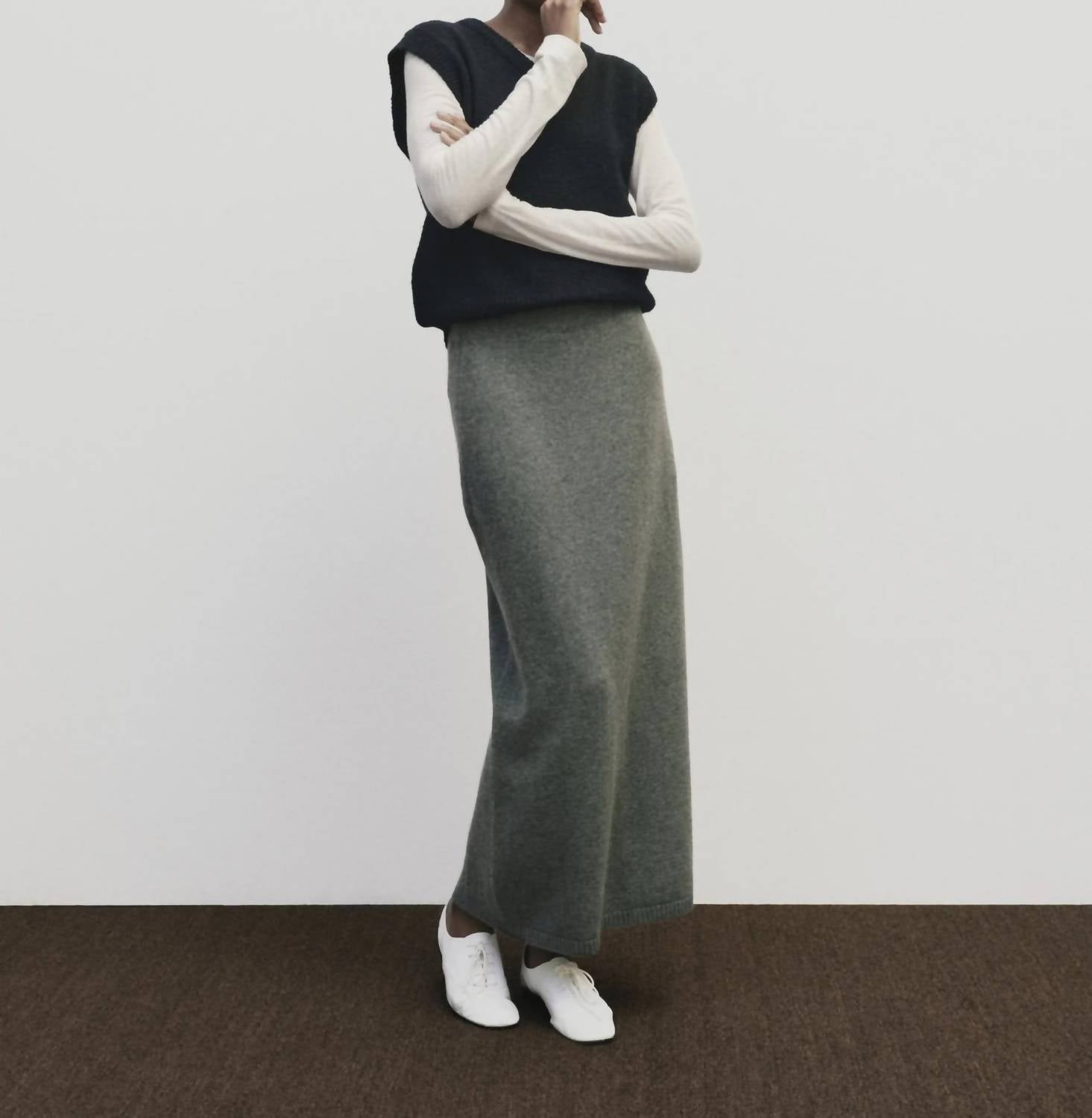 Mijeong Park CASHMERE BLEND KNIT MIDI SKIRT in gray - women's skirt - view 4