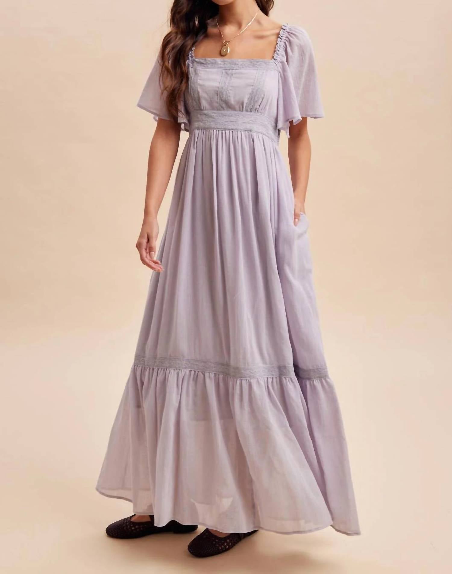 In-Loom - Women's Lace Flutter Sleeve Maxi Dress