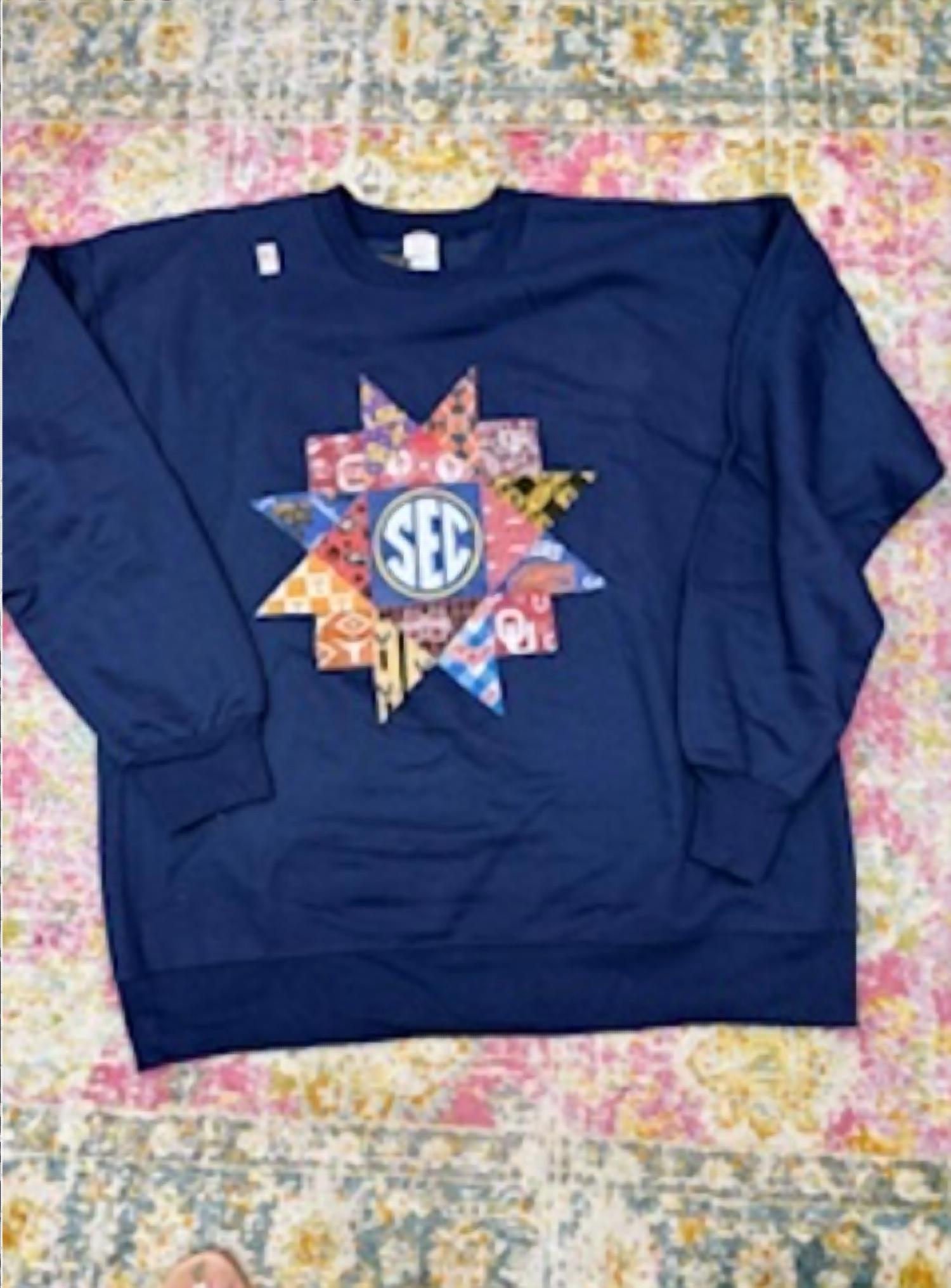 B-Unlimited Women's Sec Quilt Of Many Colors Top in navy - women's long sleeve top