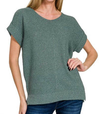 Zenana - Centre Seam Short Sleeves Knit Top
