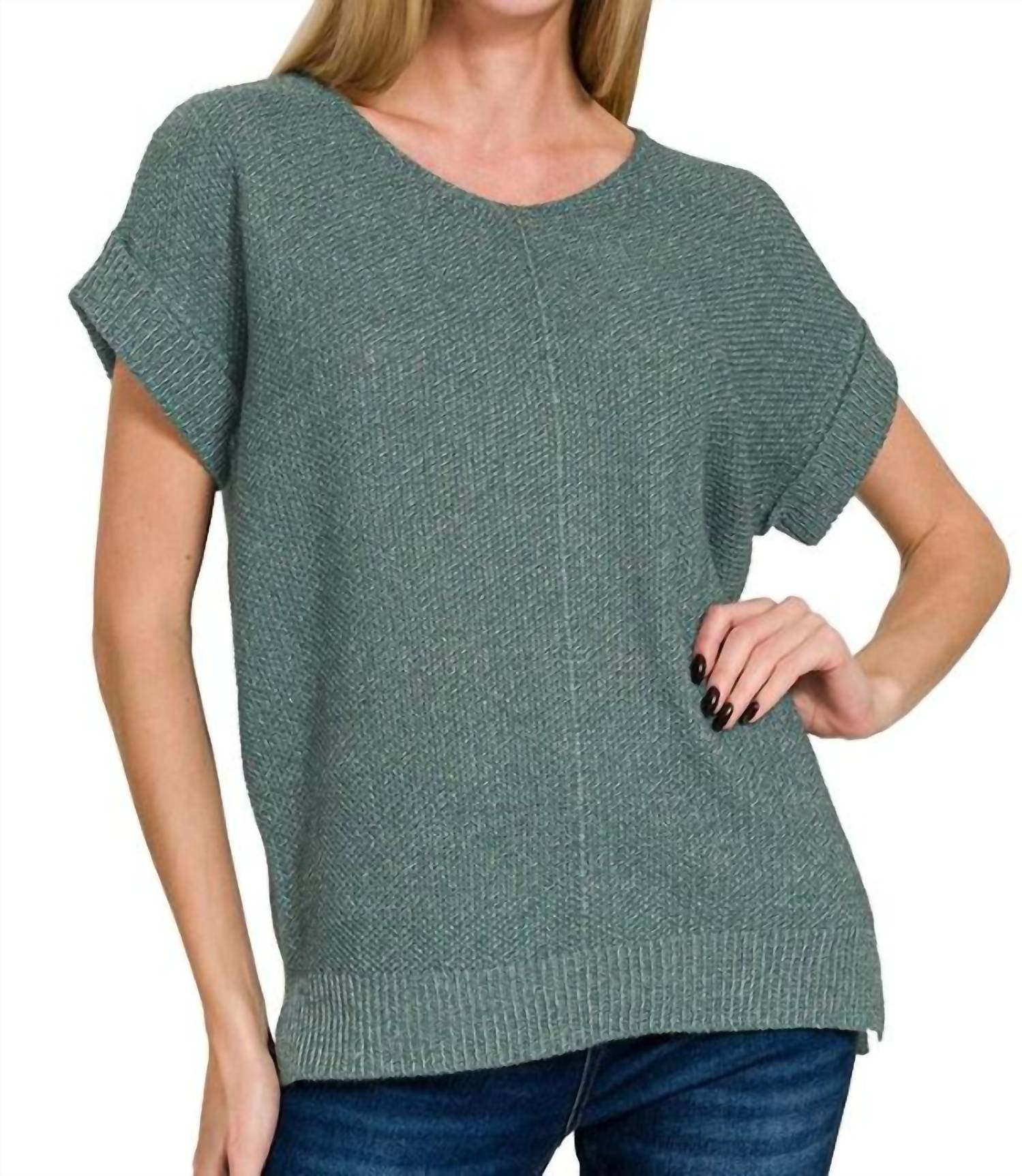Zenana - Centre Seam Short Sleeves Knit Top
