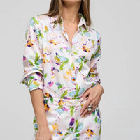 Hinson Wu Margot Long Sleeve Shirt Top in multi garden sateen - women's shirt - alternate view