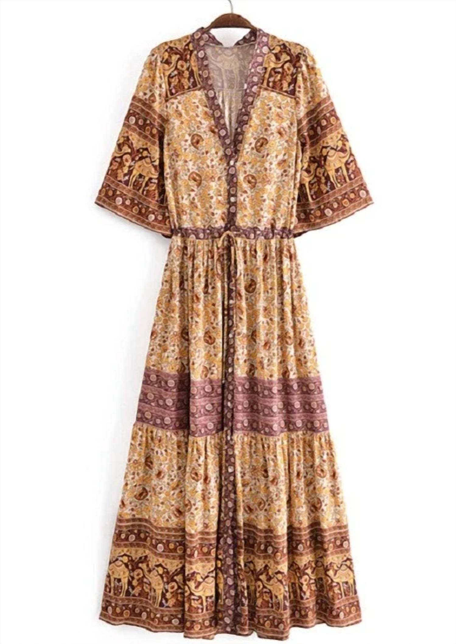 Sundayup - Women's Bohemian Floral Print Maxi Dress