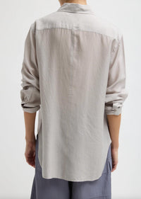 Tibi Silk Voile Charlie Men's Slim Shirt in stone - women's shirt - alternate view