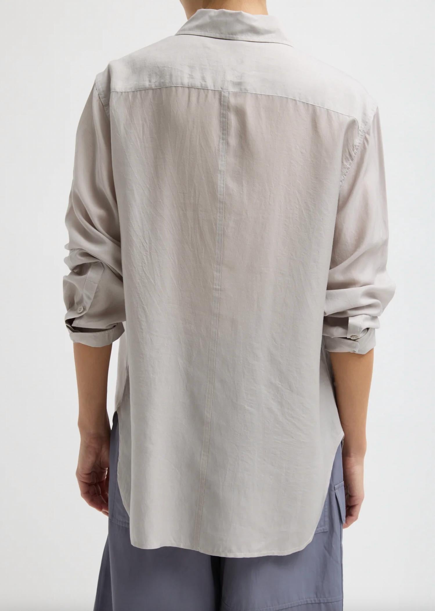 Tibi Silk Voile Charlie Men's Slim Shirt in stone - women's shirt - alternate view