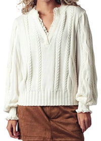 Urban Daizy - Lace Trim Cable Pullover Sweater