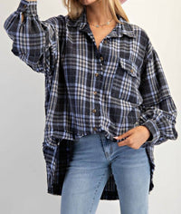 Easel - Mineral Washed Plaid Flannel Shacket