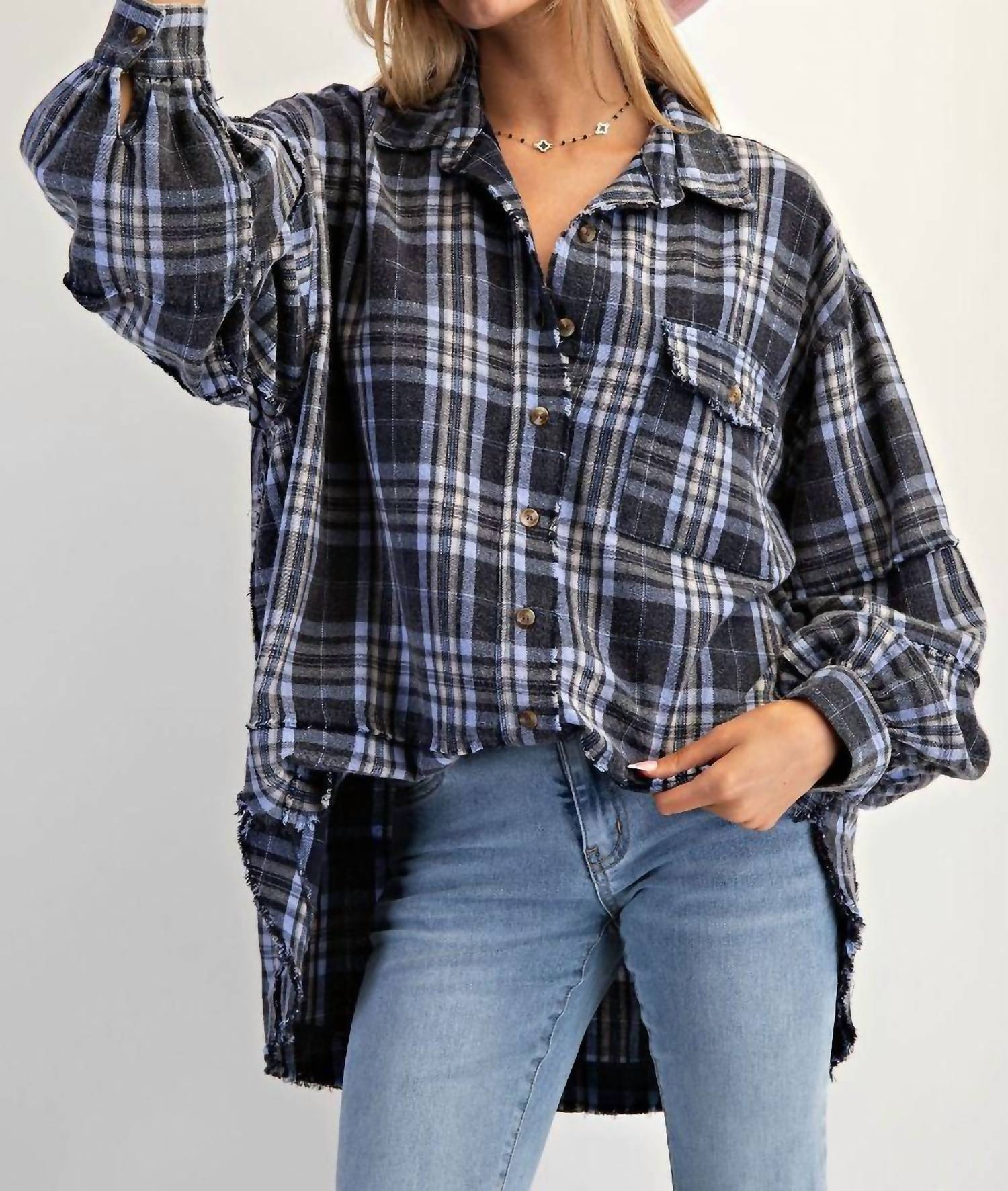 Easel - Mineral Washed Plaid Flannel Shacket