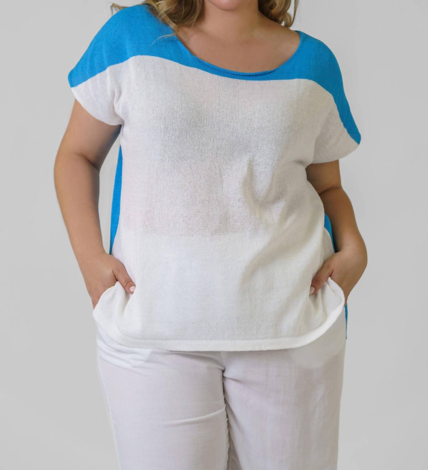 Mat Fashion - Knitwear Short Sleeve Sweater - Plus