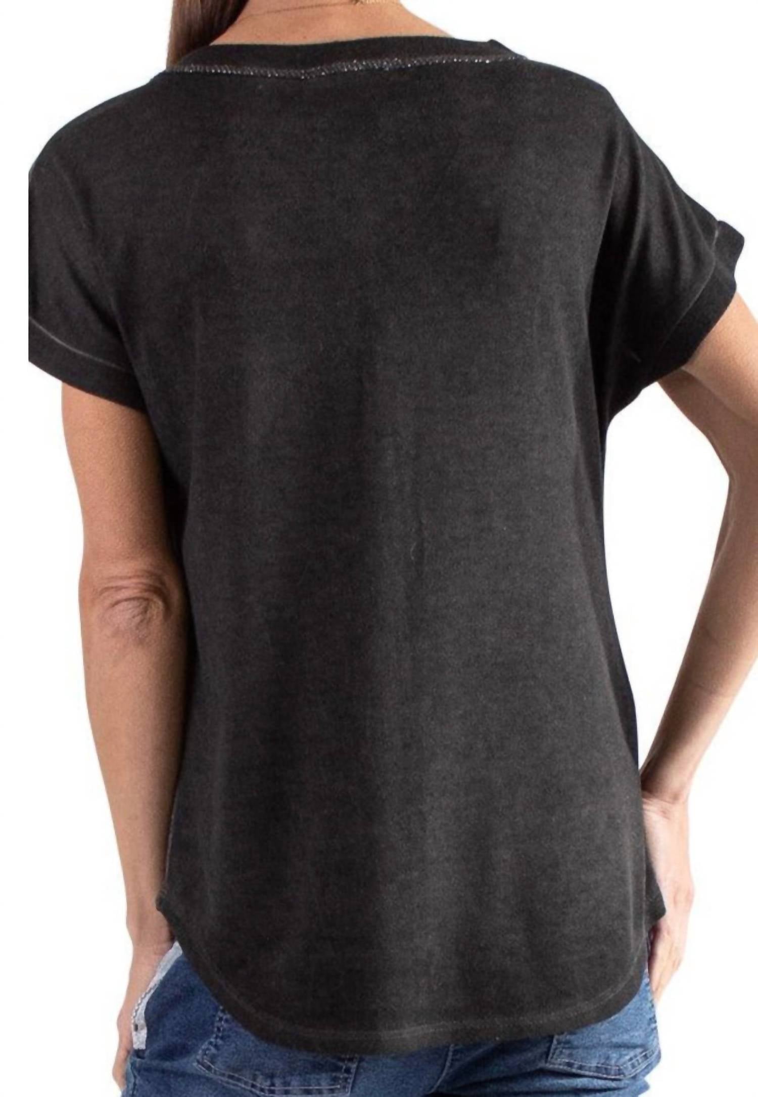 Made In Italy - Two Tone V Neck T-shirt With Faux Pocket