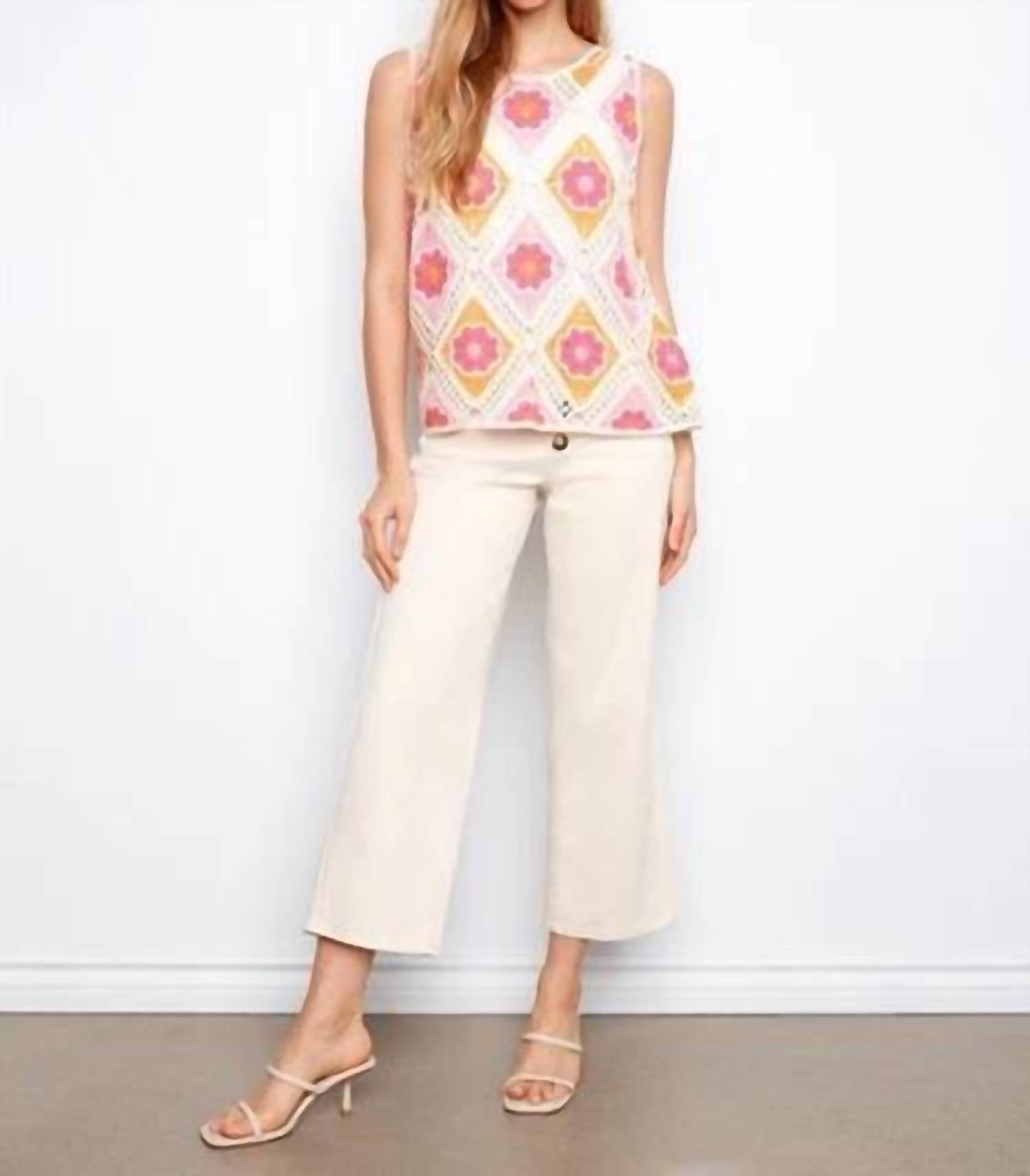 CHARLIE B Floral Sleeveless Crochet Cotton Blend Top in apricot - women's tank top - view 8