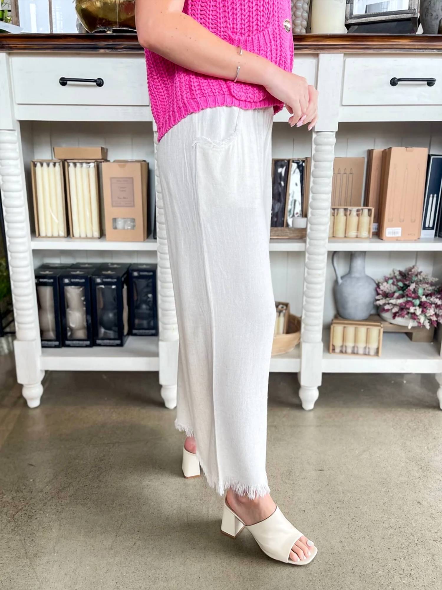 Umgee - Frayed Hem Wide Leg Pants