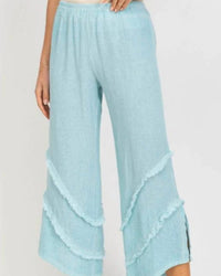 Look Mode Usa - Inen Blend Wide Leg Ruffle Trim Pants