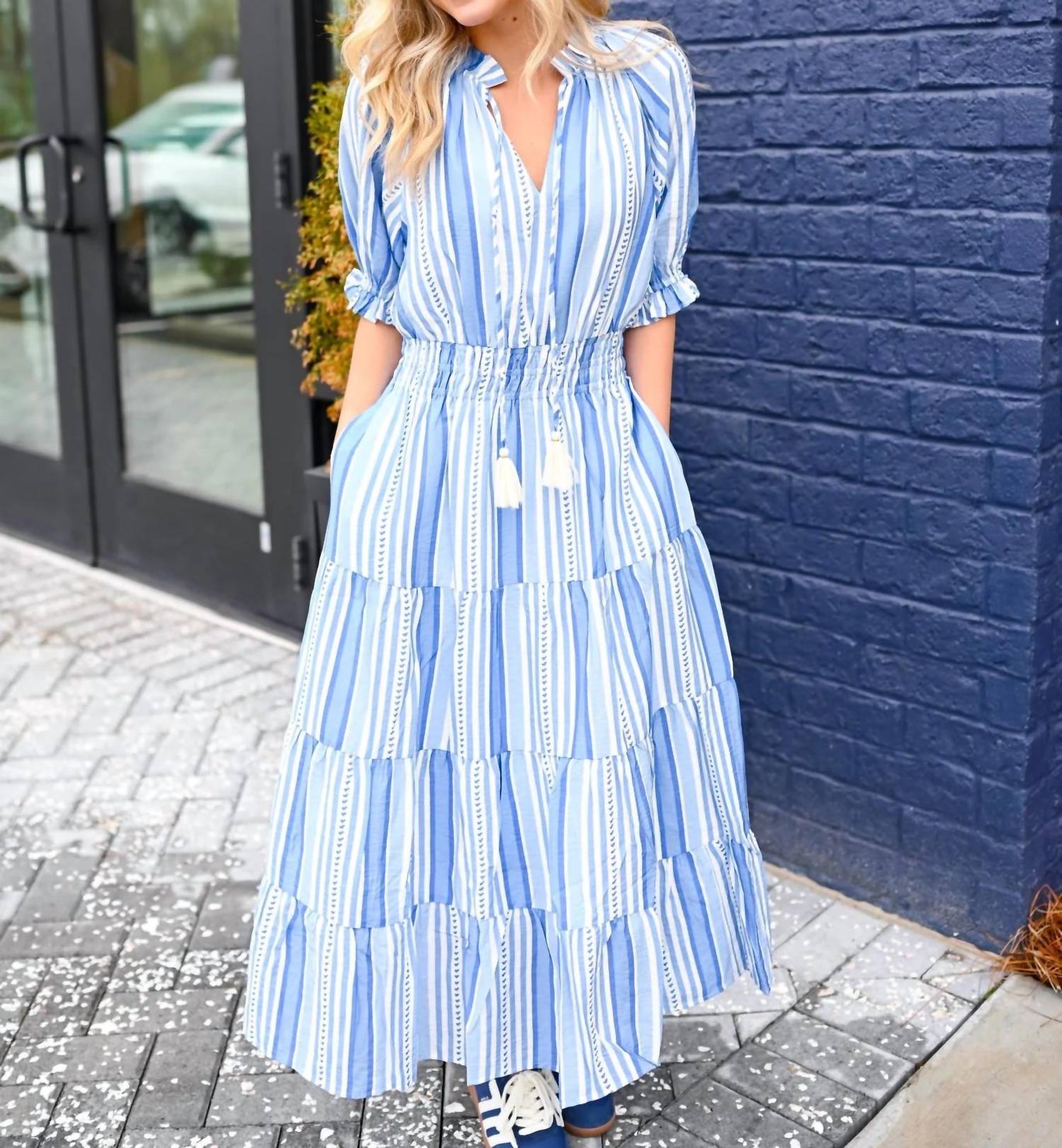Thml - Puff Sleeve Striped Midi Dress
