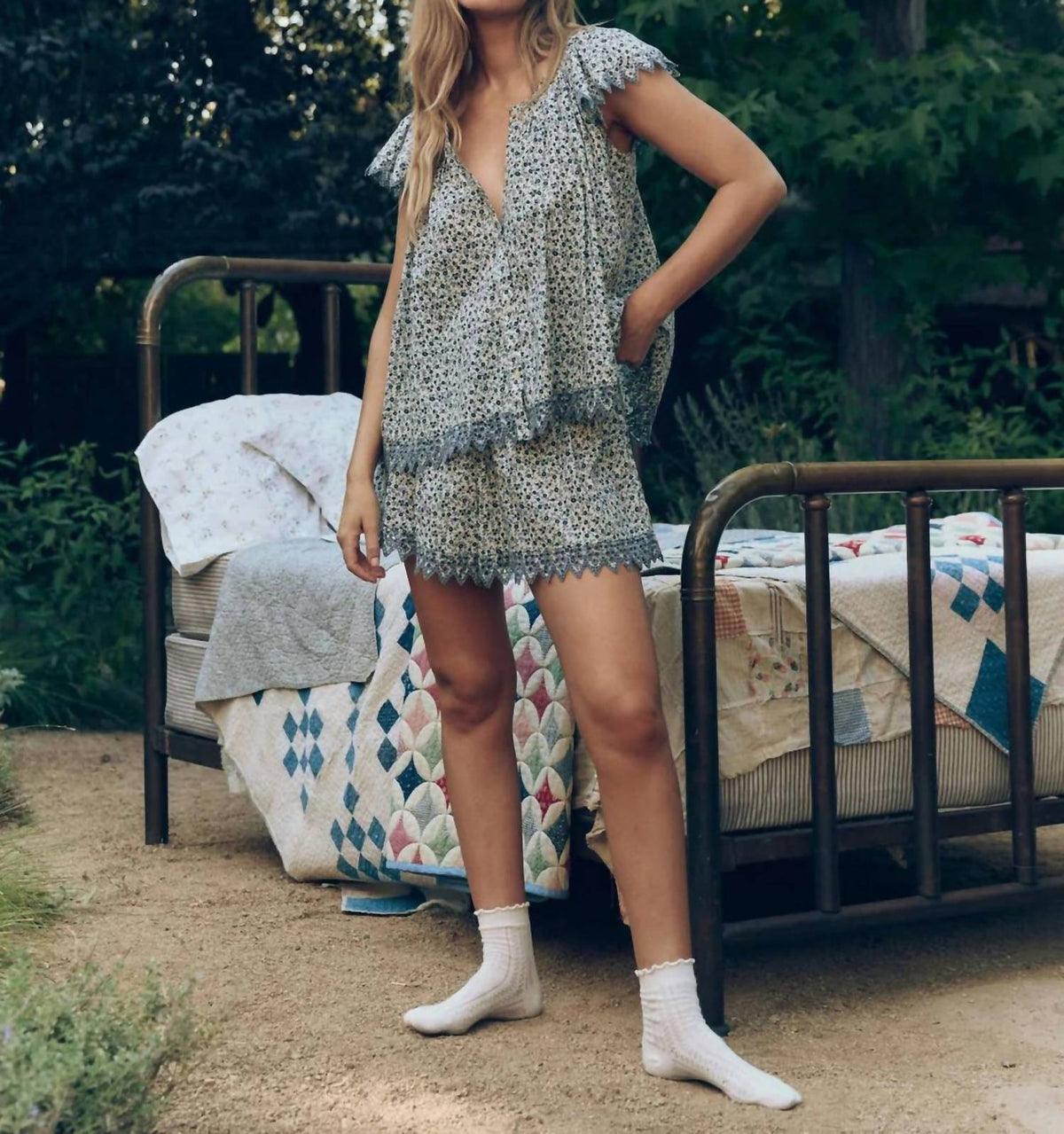 The Great. - Flutter Sleeve Eyelet Top