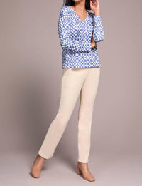 Tribal - Fuzzy Soft V-neck Combo Print Knit Top