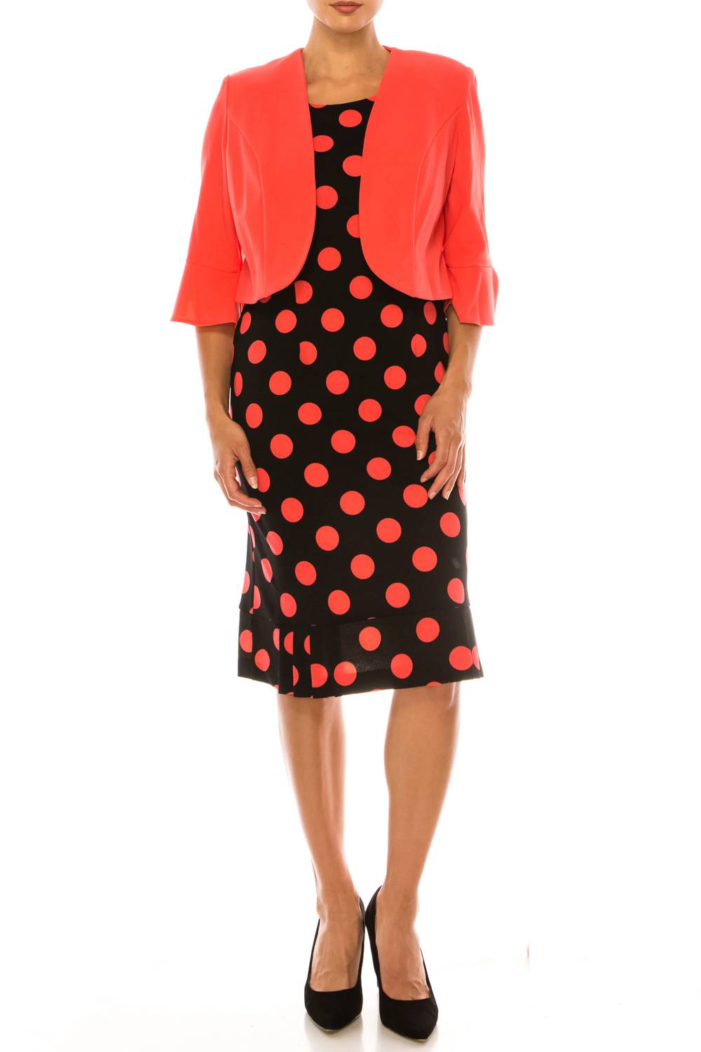 Maya Brooke - Polka Dot Pleated Hem Jacket Dress