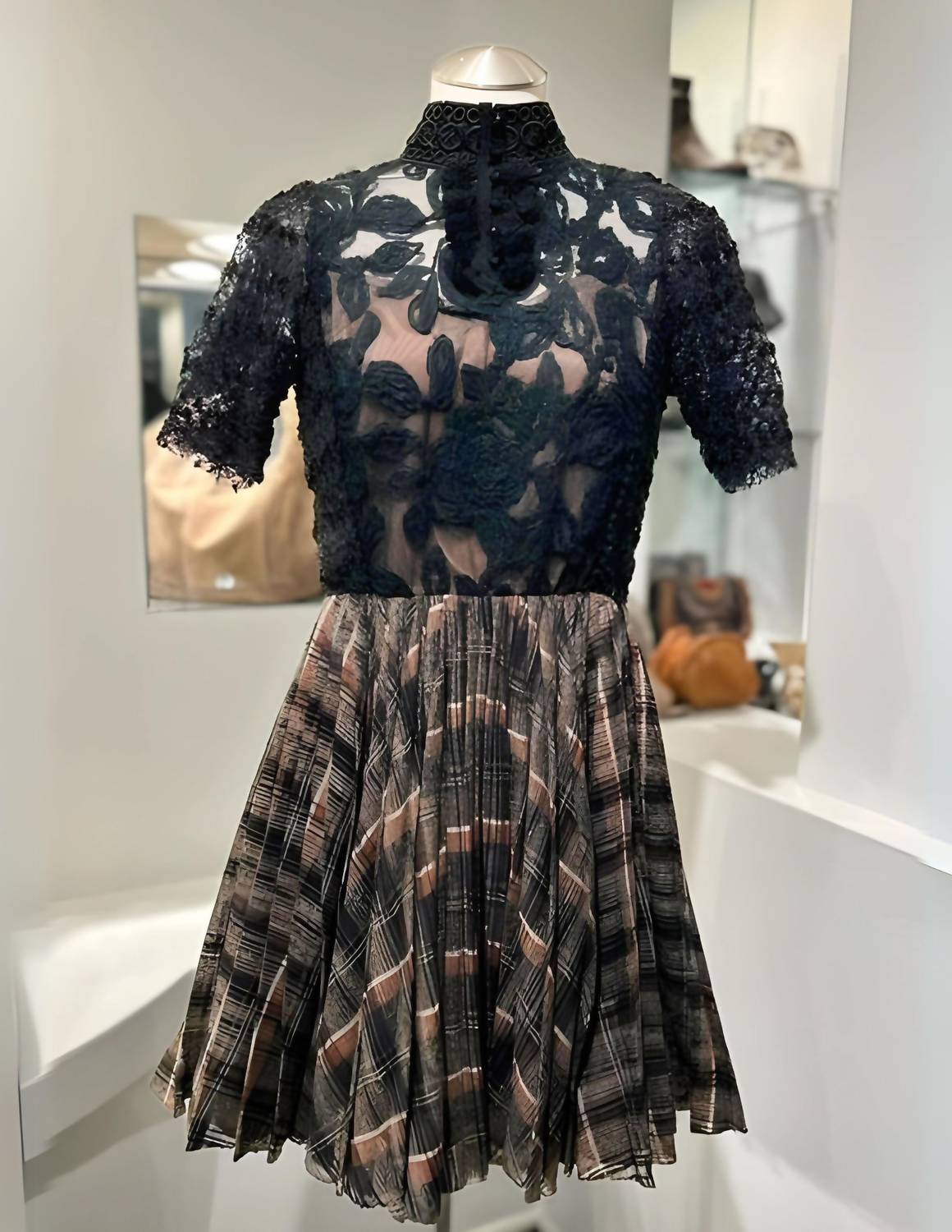 LACE PLAID MINI DRESS