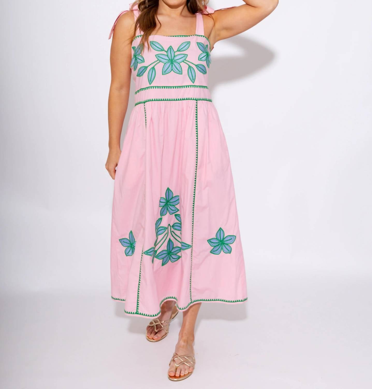 Thml - Embroidered Tie Strap Midi Dress
