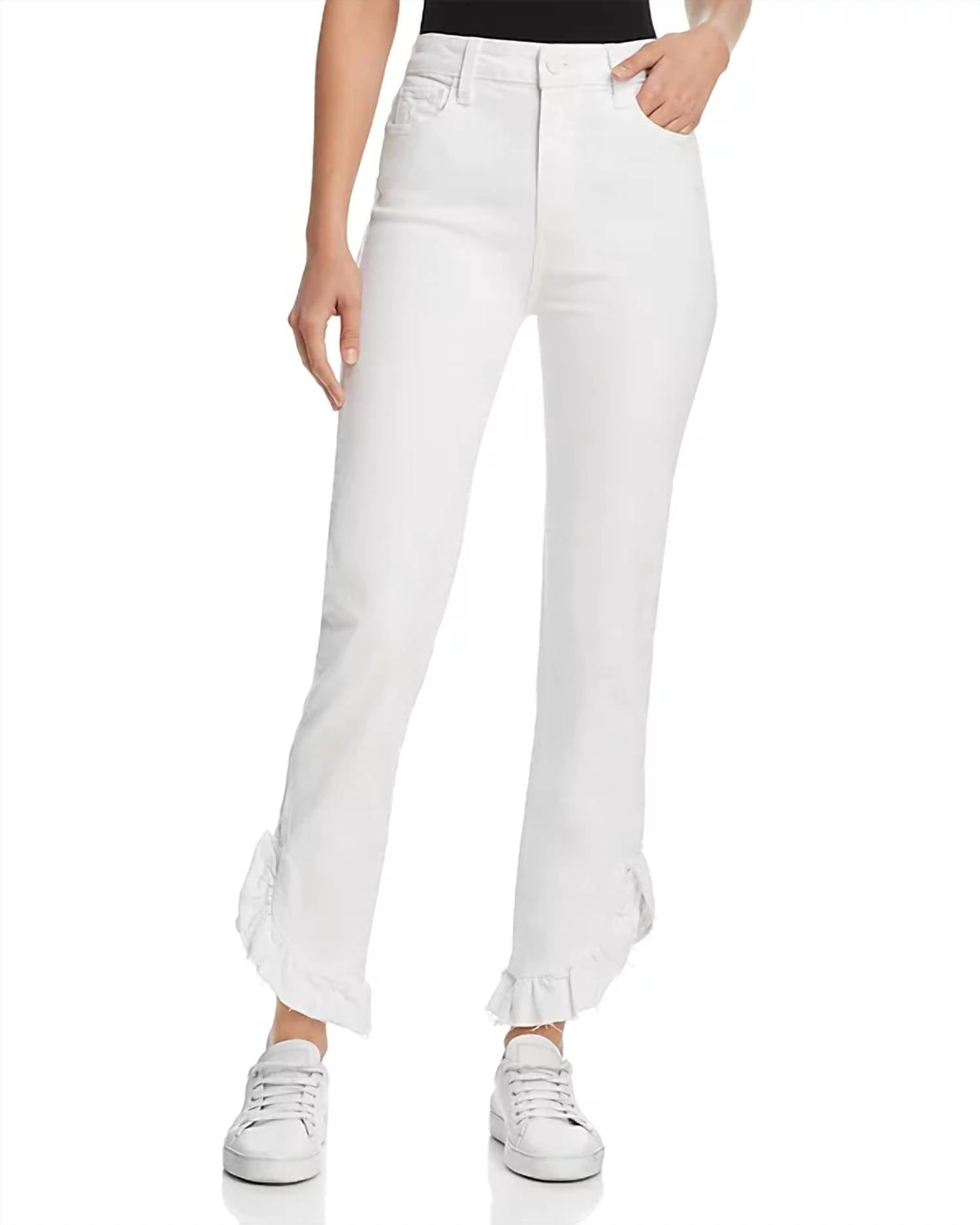 Paige - Hoxton Straight Ruffle-detail Ankle Jeans