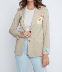Renuar Stamp Patch Blazer in beige - women's jacket