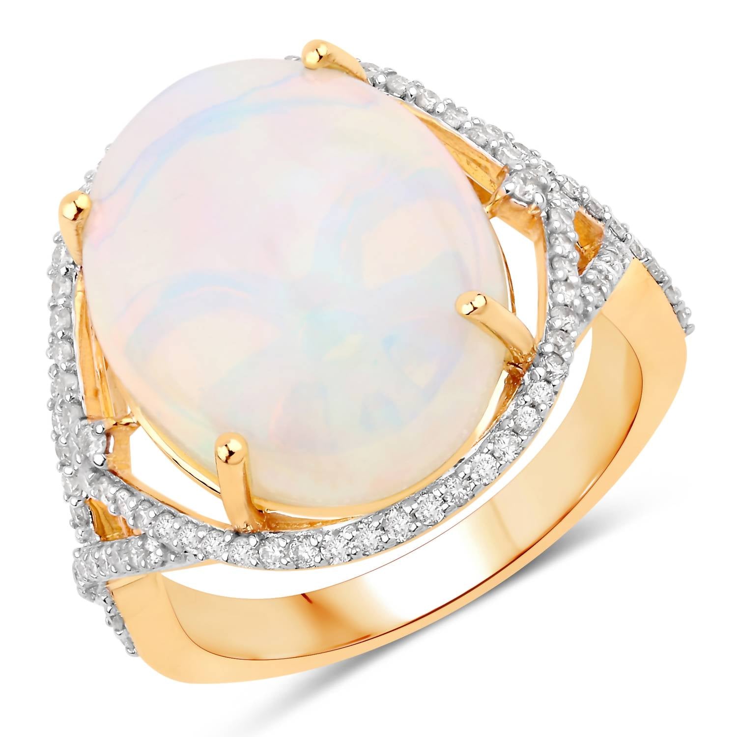 Diana M Jewels Women's Oval Natural Ethiopian Opal Fashion Ring (8.26 Ct) - Elegant Plus in 14k yellow gold - women's jewelry