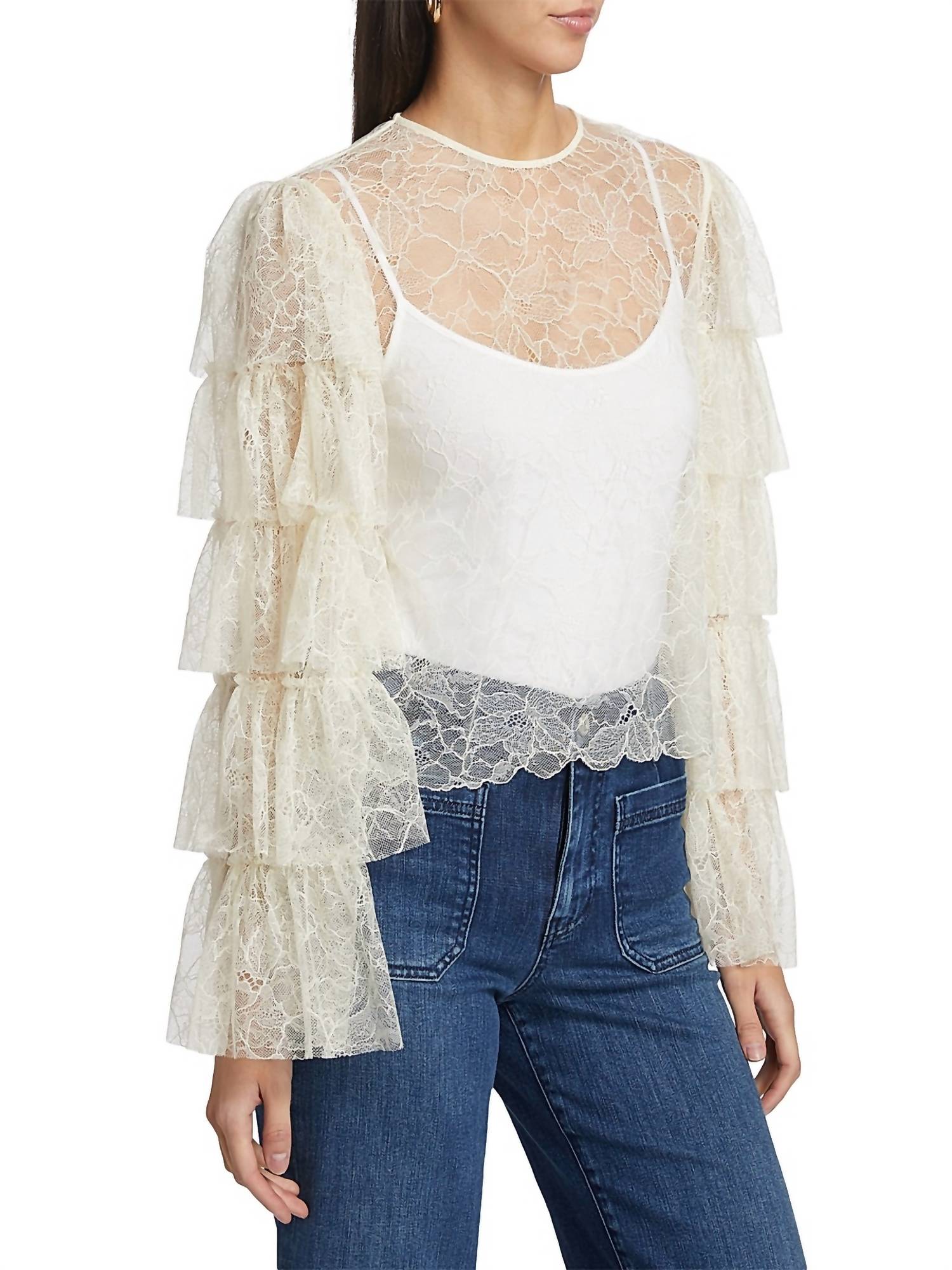 Frame - Lace Tiered Ruffle Top