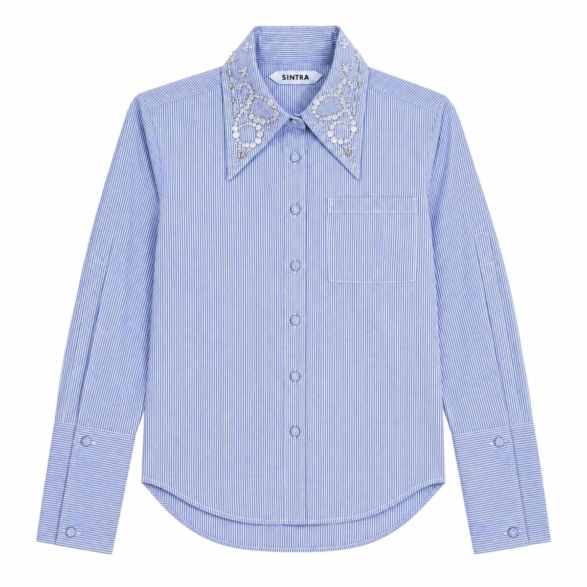 Saint Sintra - Swarovski Crystal Embellished Pinstripe Shirt