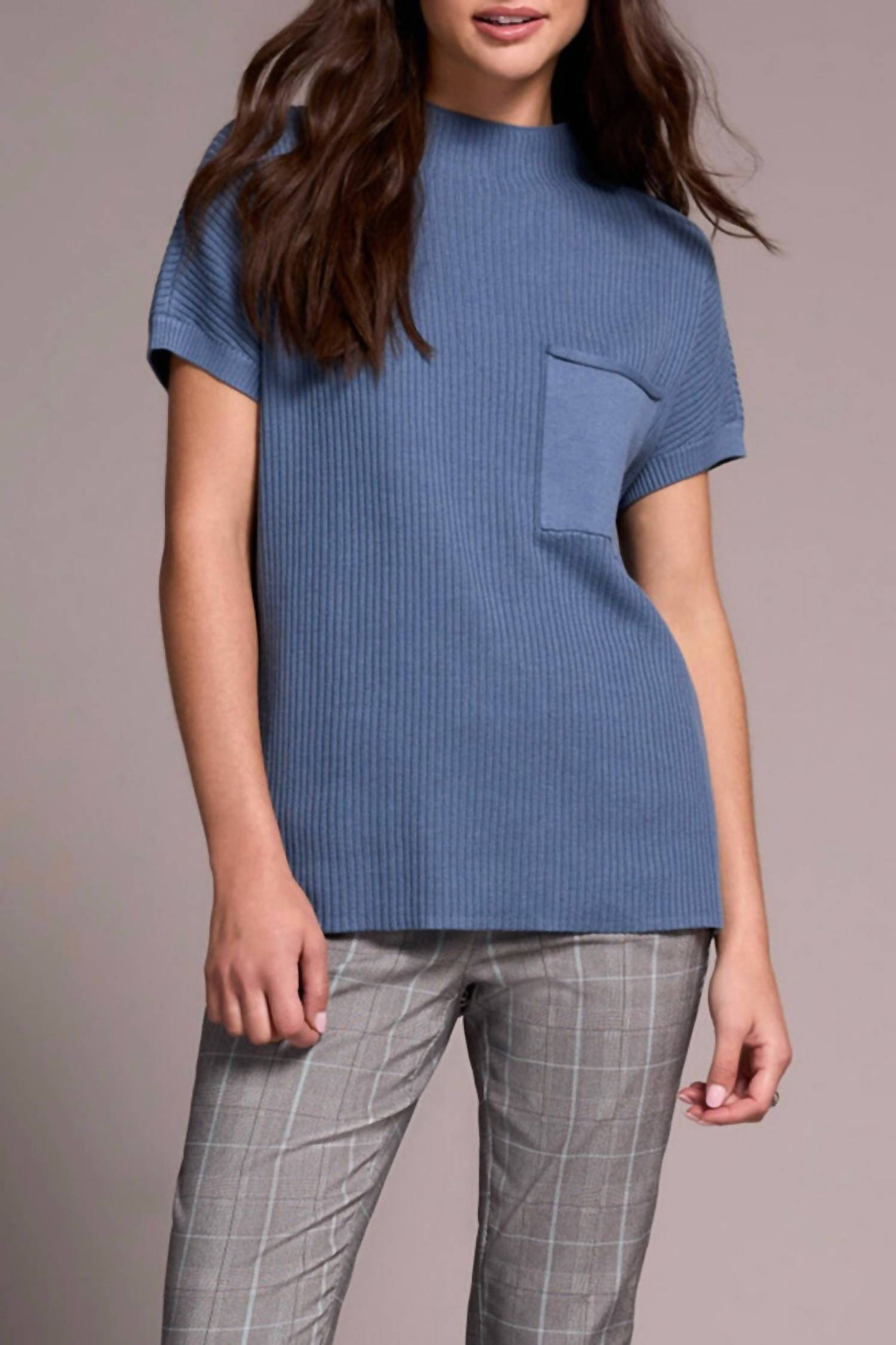 Tribal - Cotton Mock Neck Cap Short Sleeve Top