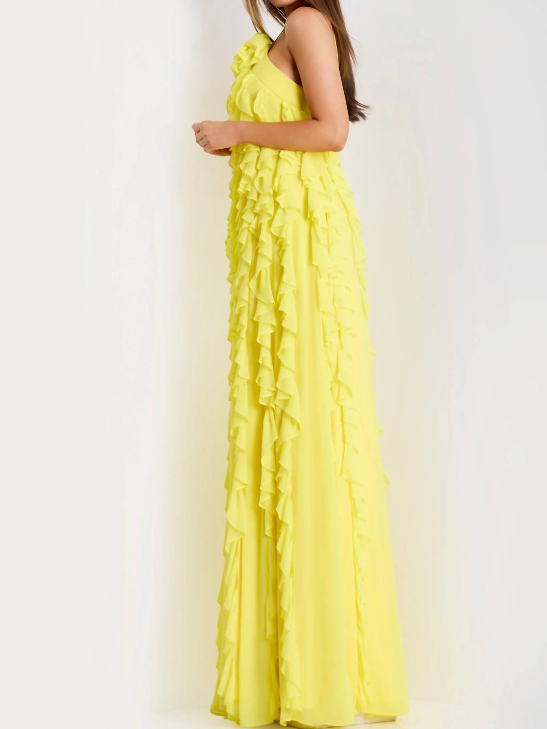 Jovani - Halter Gown With Cascading Ruffle Layers