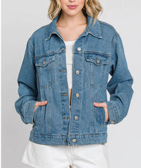 Hrt & Luv - Graphic Back Peace Hand Boyfriend Denim Jacket