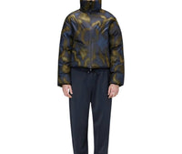 Rains Unisex Kevo Short Puffer Jacket in blue green - men's jacket - detail view