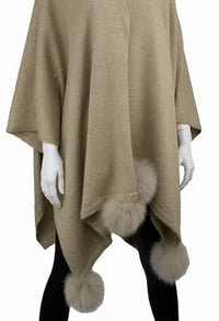 Mitchie'S Matchings - Women's Knit Wrap With Sequin Sparkles And Fox Pompoms