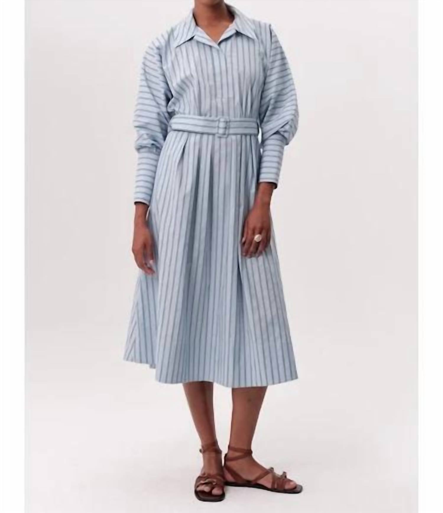Exquise - Raglan Sleeve Shirt Collar Belted Regular Midi Dress