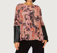 Last Tango - Paisley Dolman Leather Sleeve Top With Back Zipper