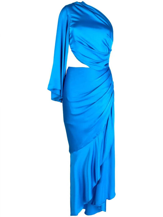 Women's One Shoulder Draped Asymmetric Satin Maxi Dress