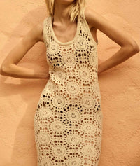 Promesa - Crochet Knit Fringe Hem Midi Tank Dress