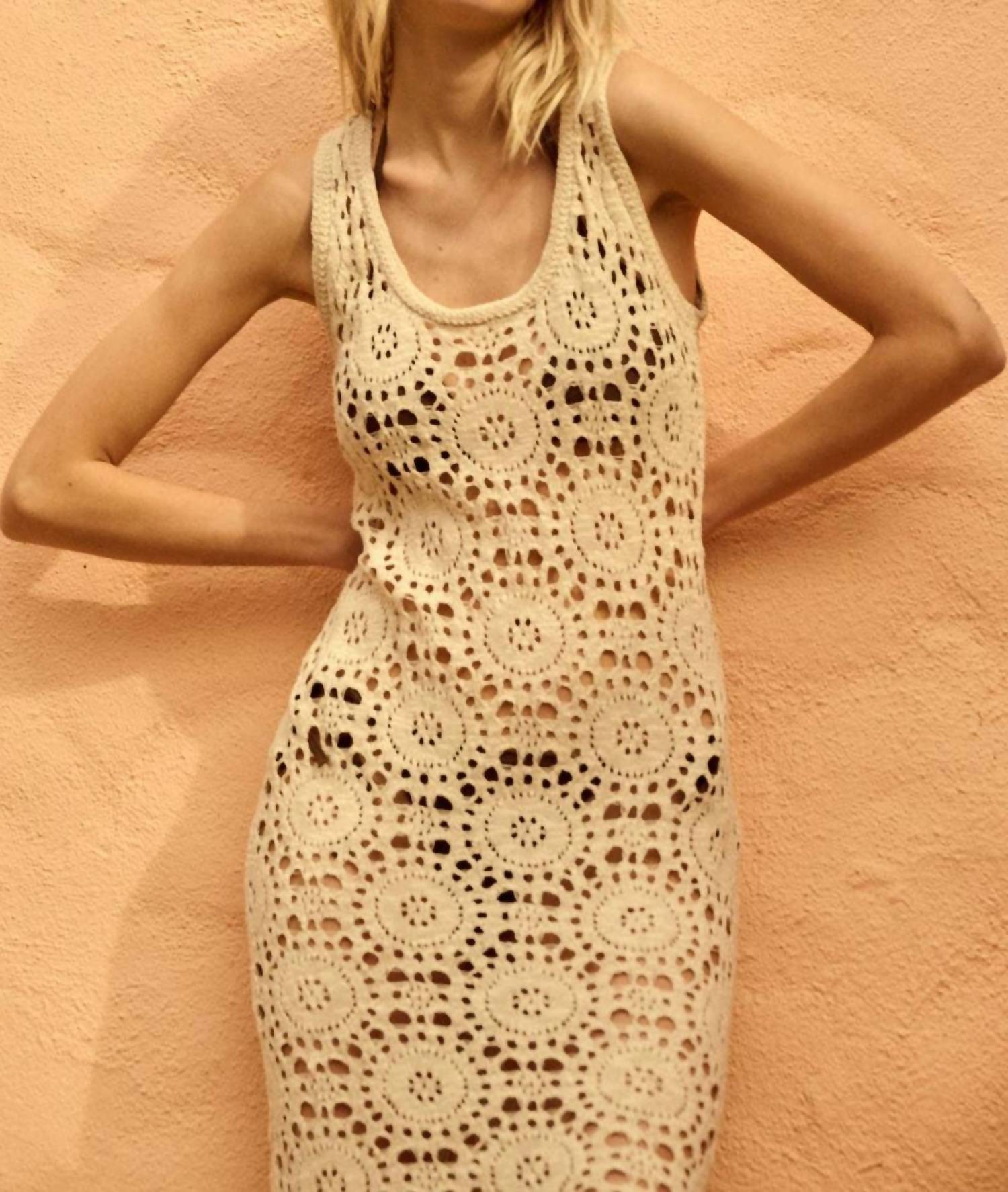 Promesa - Crochet Knit Fringe Hem Midi Tank Dress