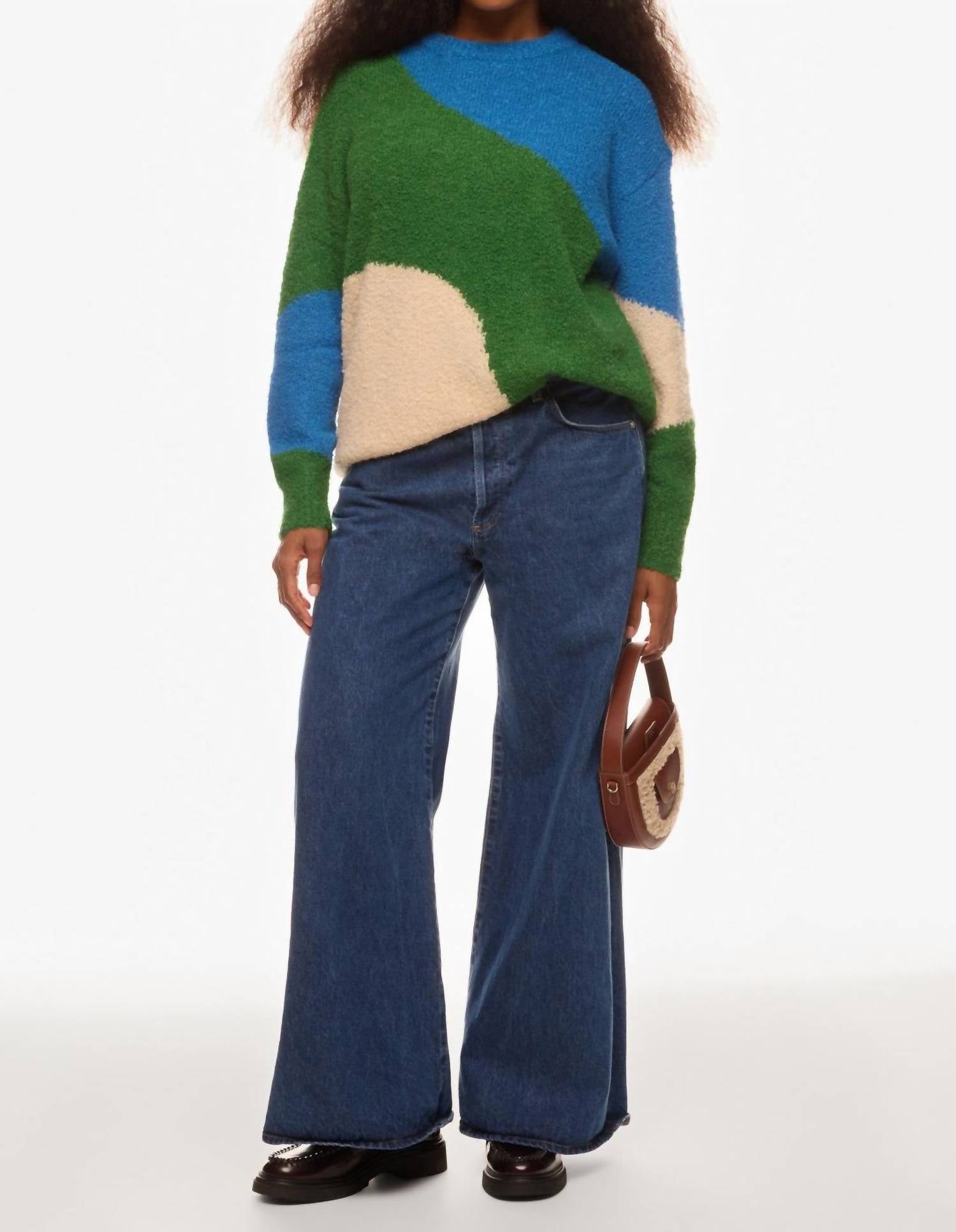 APIECE APART Elle Textured Crew Neck Sweater in cobalt and clover - women's sweater - view 4